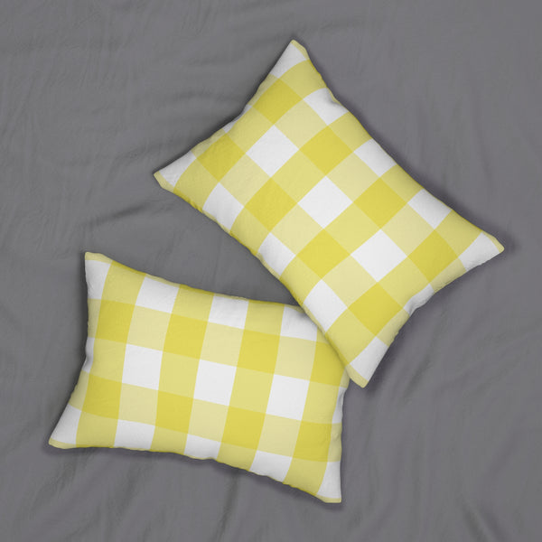 Gingham Yellow And White Check Spun Polyester Lumbar Pillow 20 x 14, Home Decor, Throw Pillow