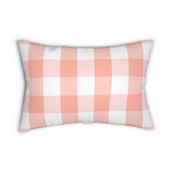 Gingham Pink And White Check Plaid Spun Polyester Lumbar Pillow 20 x 14 Inches, Home Decor, Throw Pillow