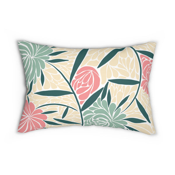 Soft Green and Pink Trendy Matisse Style Floral Spun Polyester Lumbar Pillow 20 x 14, Home Decor, Throw Pillow