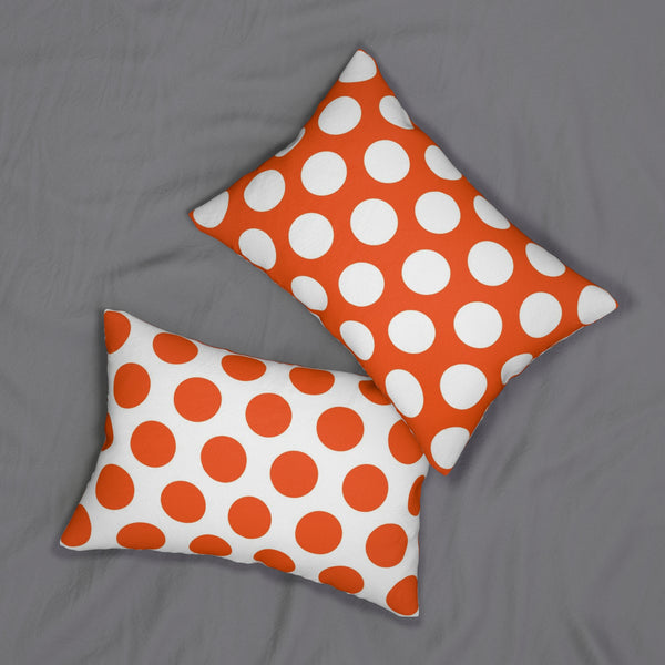 Tangerine And White Polka Dot Reverse Spun Polyester Lumbar Pillow 20 x 14, Home Decor, Throw Pillow