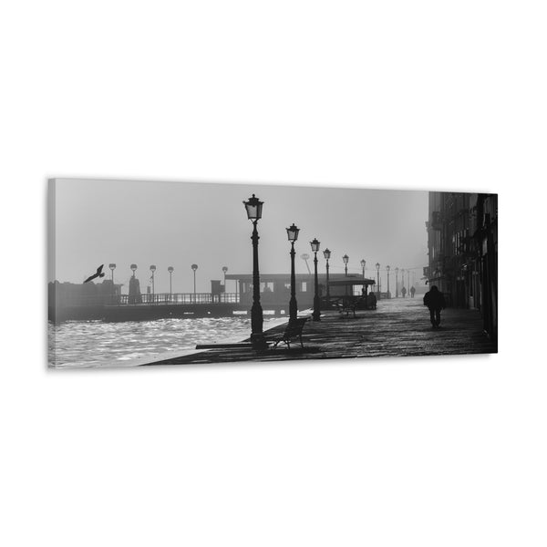 Vintage Lamps Waterfront Black and White Canvas Wall Art Gallery Wrap 36" x 12"