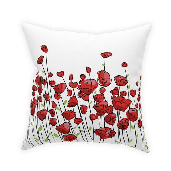 Red Poppies on White Broadcloth Pillow 4 Sizes Square and 1 Lumbar Size, Home Decor, Pillows