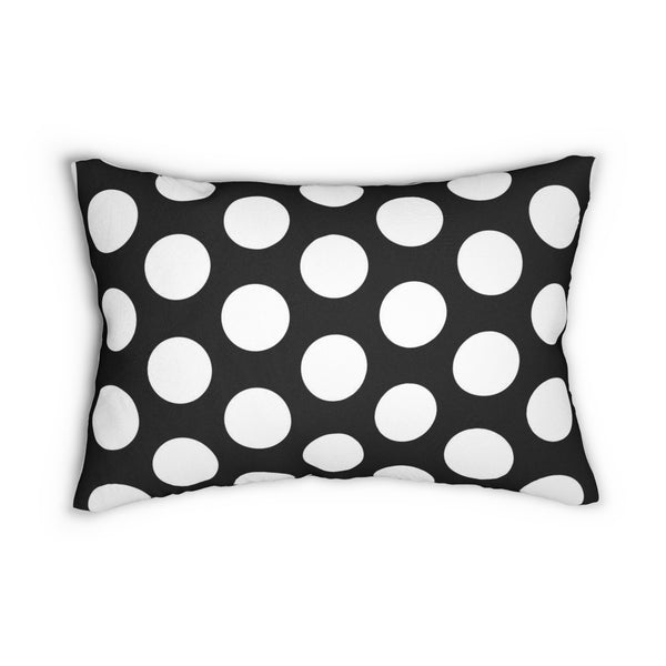 Black And White Polka Dot Reverse Spun Polyester Lumbar Pillow 20 x 14, Home Decor, Throw Pillow