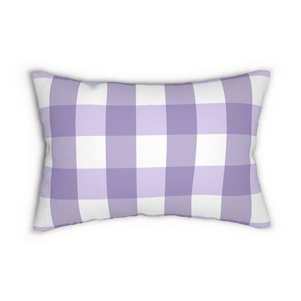 Gingham Lavender And White Check Spun Polyester Lumbar Pillow 20 x 14, Home Decor, Throw Pillow