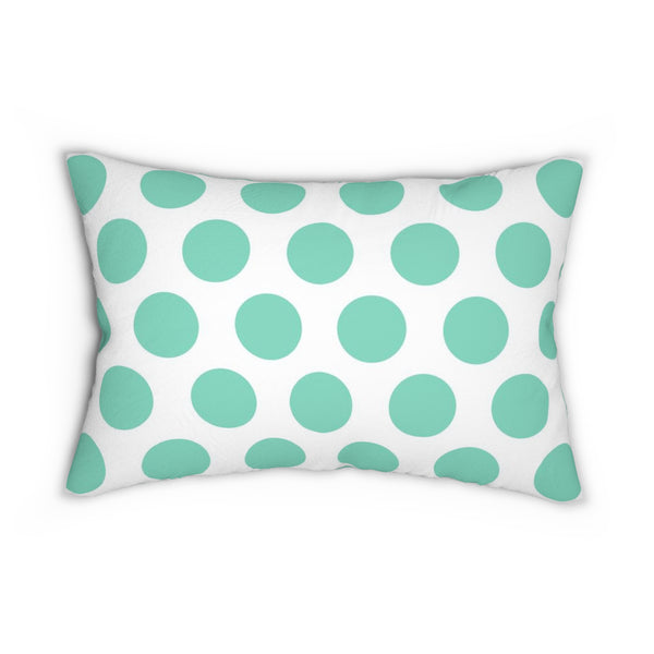 Turquoise And White Polka Dot Reverse Spun Polyester Lumbar Pillow 20 x 14, Home Decor, Throw Pillow