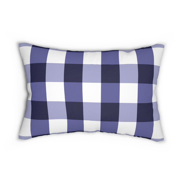 Gingham Blueberry And White Check Spun Polyester Lumbar Pillow, Home Decor, Throw Pillow Lumbar Pillow