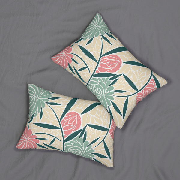 Soft Green and Pink Trendy Matisse Style Floral Spun Polyester Lumbar Pillow 20 x 14, Home Decor, Throw Pillow