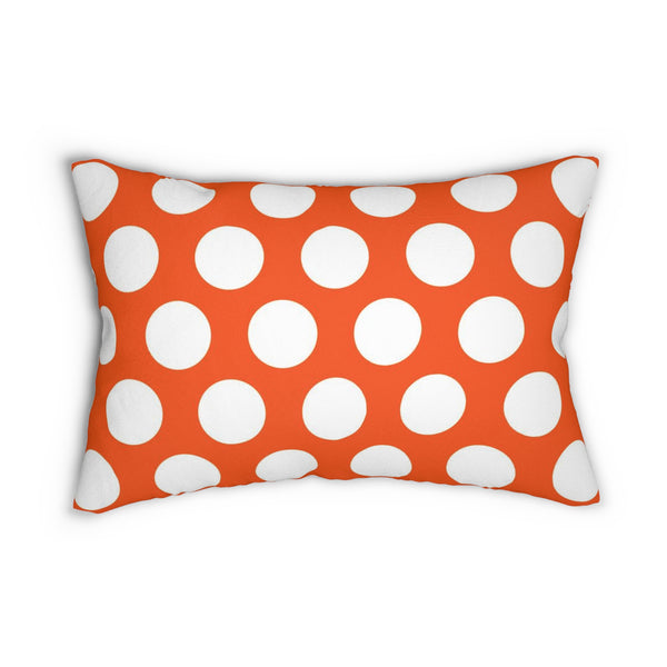 Tangerine And White Polka Dot Reverse Spun Polyester Lumbar Pillow 20 x 14, Home Decor, Throw Pillow