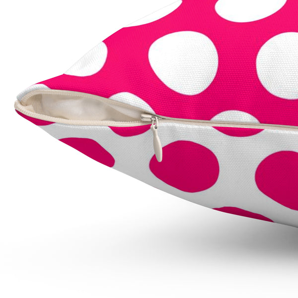 Hot Pink And White Polka Dot Reverse Pattern Spun Polyester Square Pillow in 4 Sizes, Home Decor, Throw Pillow