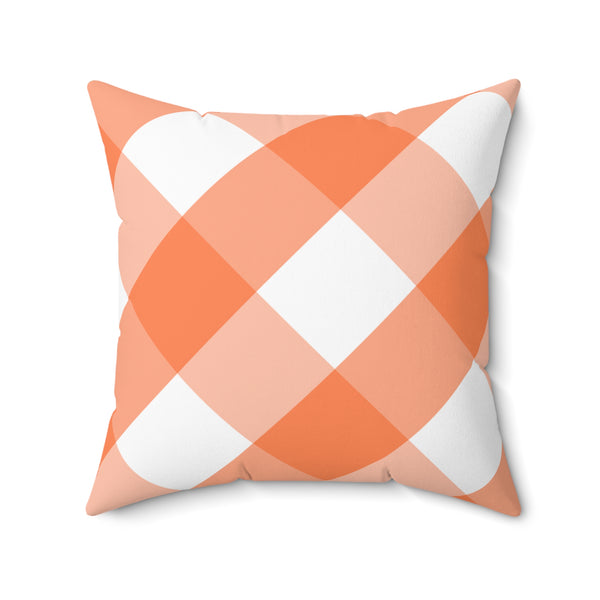 Gingham Tangerine And White Check Spun Polyester Square Pillow in 4 Sizes, Home Decor, Throw Pillow