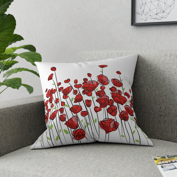 Red Poppies on White Broadcloth Pillow 4 Sizes Square and 1 Lumbar Size, Home Decor, Pillows