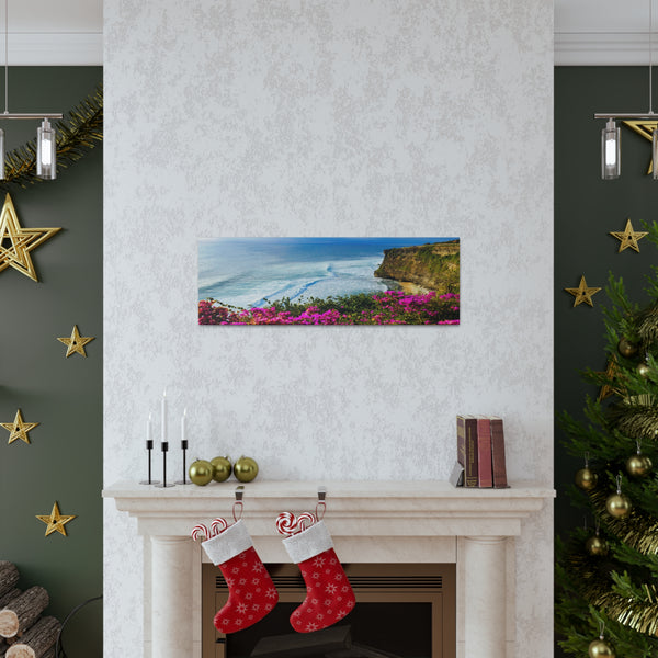 Pink Flowers Ocean Bluff Canvas Wall Art Gallery Wrap 36" x 12"