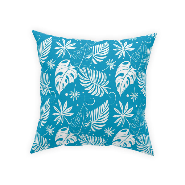 White Palm Fronds On Teal Blue Broadcloth Pillow 4 Sizes Square and 1 Lumbar Size, Home Decor, Pillows