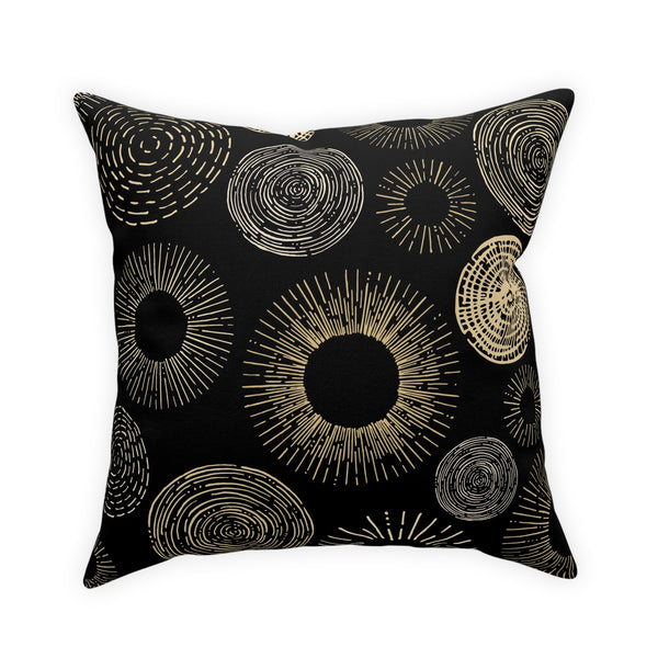Gold Circle Sunburst Design on Black Broadcloth Pillow 4 Sizes Square and 1 Lumbar Size, Home Decor, Pillows