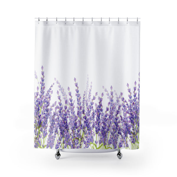 Lavender Flowers Border Fabric Shower Curtain, Custom Design Bathroom Decor 71 x 74, Home Decor
