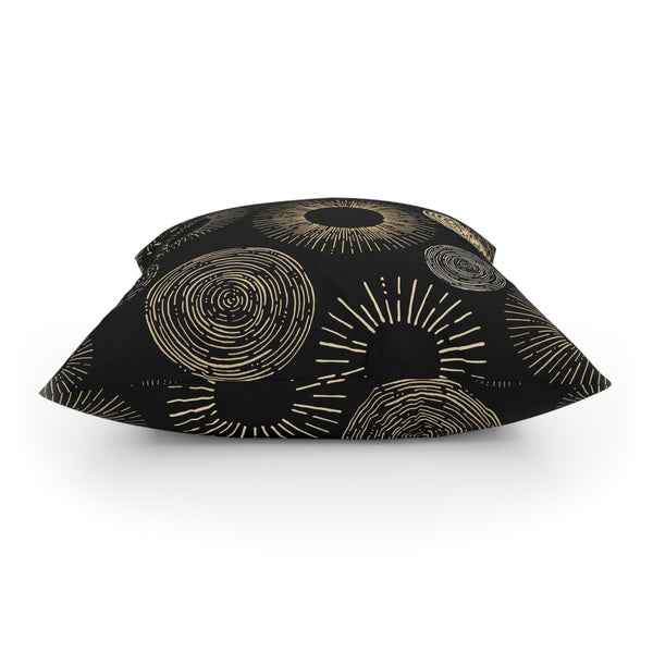 Gold Circle Sunburst Design on Black Broadcloth Pillow 4 Sizes Square and 1 Lumbar Size, Home Decor, Pillows