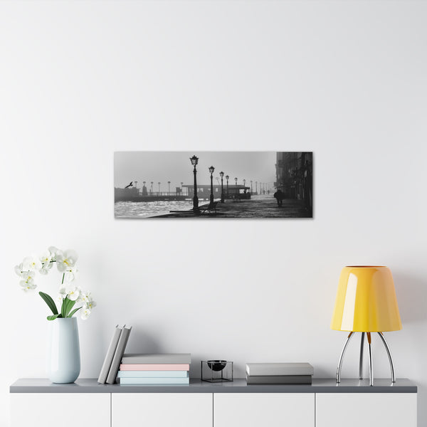 Vintage Lamps Waterfront Black and White Canvas Wall Art Gallery Wrap 36" x 12"