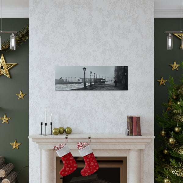 Vintage Lamps Waterfront Black and White Canvas Wall Art Gallery Wrap 36" x 12"