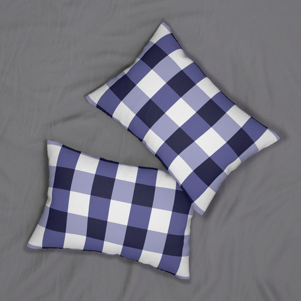 Gingham Blueberry And White Check Spun Polyester Lumbar Pillow, Home Decor, Throw Pillow Lumbar Pillow