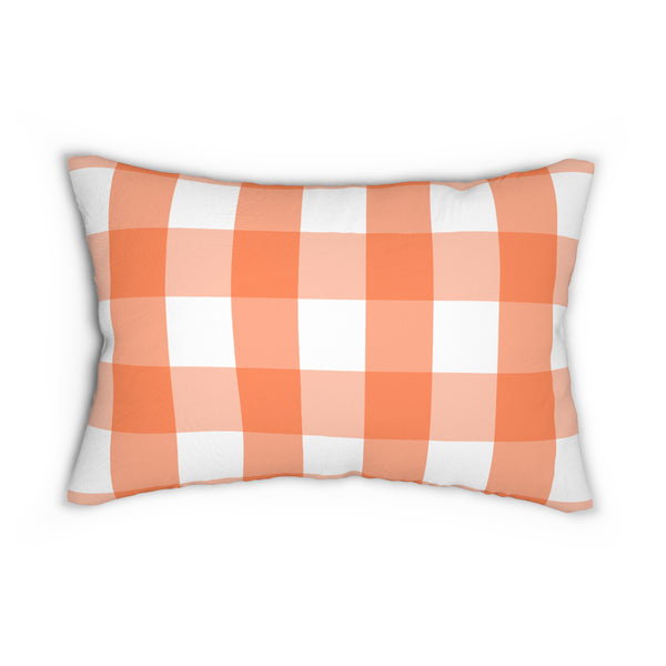 Gingham Tangerine And White Check Spun Polyester Lumbar Pillow 20 x 14, Home Decor, Throw Pillow