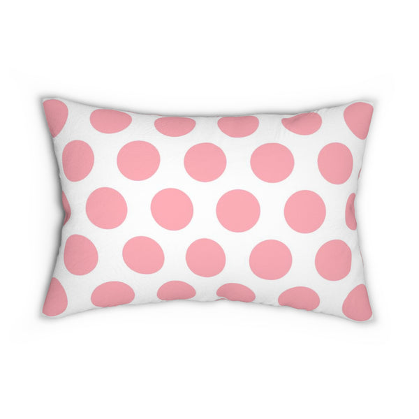 Light Pink And White Polka Dot Reverse Spun Polyester Lumbar Pillow 20 x 14, Home Decor, Throw Pillow