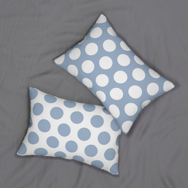 Blue And White Polka Dot Reverse Spun Polyester Lumbar Pillow 20 x 14, Home Decor, Throw Pillow