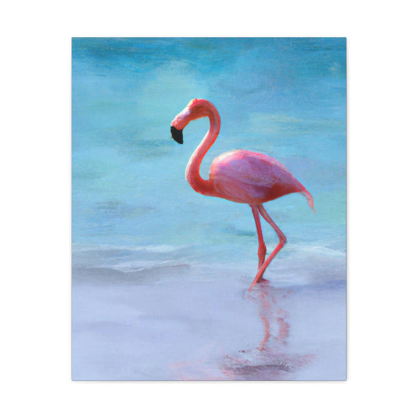 Pink Flamingo On The Beach Original Canvas Wall Art Decor, Gallery Wraps, 3 Sizes, Living Room, Office, Bedroom, Family Room, Home, 3 Sizes