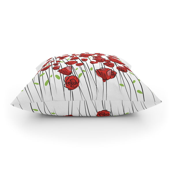 Red Poppies on White Broadcloth Pillow 4 Sizes Square and 1 Lumbar Size, Home Decor, Pillows