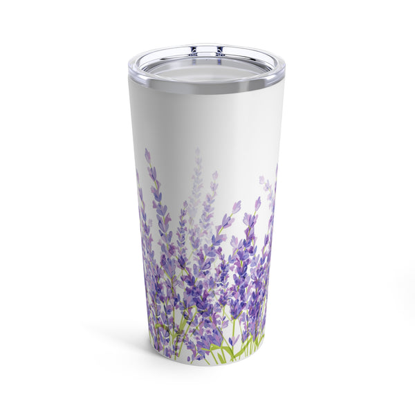 Lavender Border on White Stainless Steel 20 oz. Vacuum Insulated Tumbler, Tight Sealed Clear Lid, Travel Sized