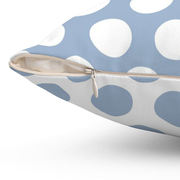 Blue And White Polka Dot Reverse Pattern Spun Polyester Square Pillow in 4 Sizes, Home Decor, Throw Pillow