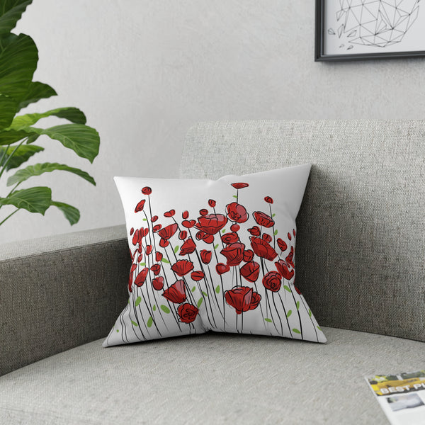 Red Poppies on White Broadcloth Pillow 4 Sizes Square and 1 Lumbar Size, Home Decor, Pillows