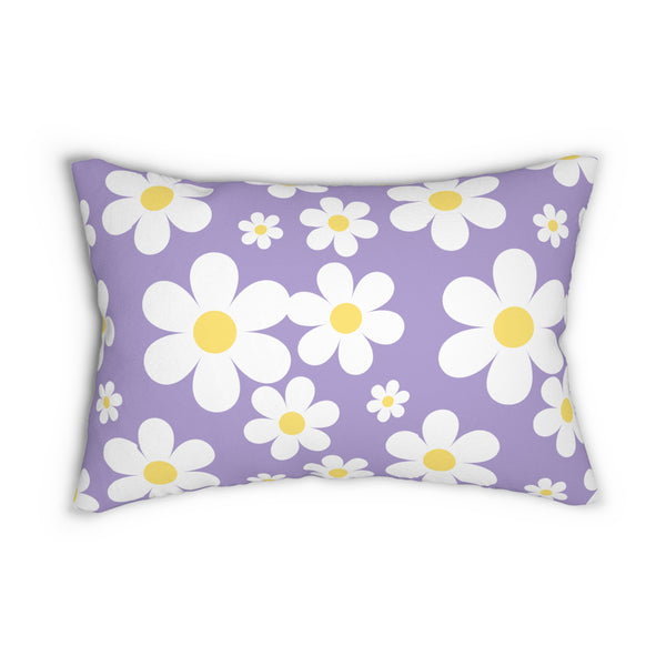 Groovy White Daisies On Lavender Spun Polyester Lumbar Pillow 20 x 14, Home Decor, Throw Pillow