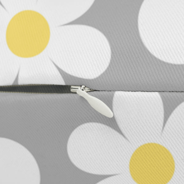 Groovy White Daisies On Gray Spun Polyester Lumbar Pillow 20 x 14, Home Decor, Throw Pillow