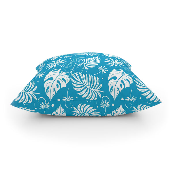 White Palm Fronds On Teal Blue Broadcloth Pillow 4 Sizes Square and 1 Lumbar Size, Home Decor, Pillows