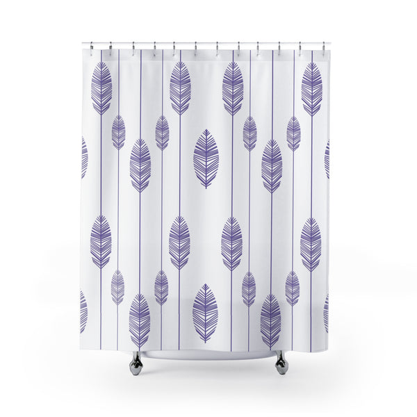 Abstract Feathers Periwinkle on White Custom Design Fabric Shower Curtain Custom Design Bathroom Decor 71 x 74