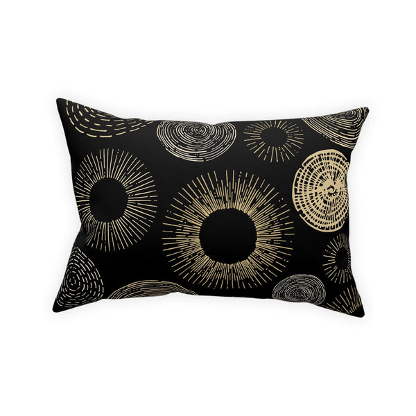Gold Circle Sunburst Design on Black Broadcloth Pillow 4 Sizes Square and 1 Lumbar Size, Home Decor, Pillows
