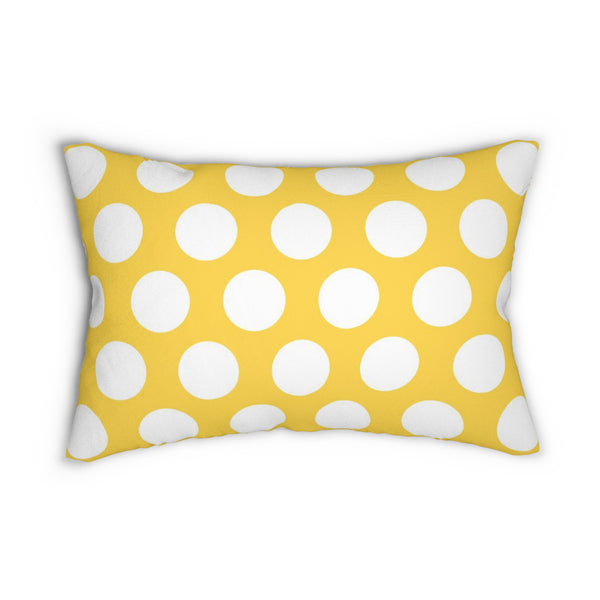 Yellow And White Polka Dot Reverse Spun Polyester Lumbar Pillow 20 x 14, Home Decor, Throw Pillow