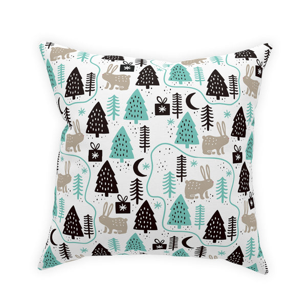 Rabbits In The Trees Holiday Design Broadcloth Pillow 4 Sizes Square and 1 Lumbar Size, Home Decor, Pillows