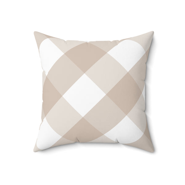 Gingham Sand And White Check Spun Polyester Square Pillow in 4 Sizes, Home Decor, Throw Pillow