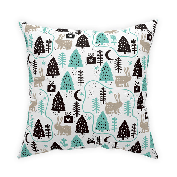 Rabbits In The Trees Holiday Design Broadcloth Pillow 4 Sizes Square and 1 Lumbar Size, Home Decor, Pillows