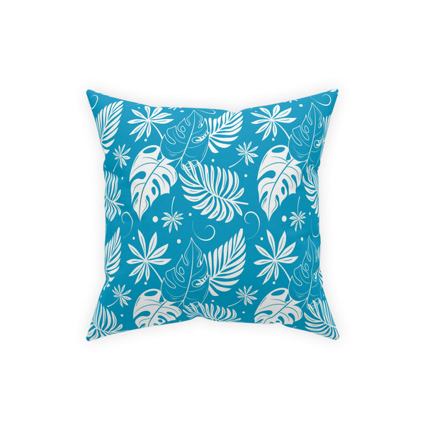 White Palm Fronds On Teal Blue Broadcloth Pillow 4 Sizes Square and 1 Lumbar Size, Home Decor, Pillows