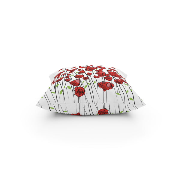 Red Poppies on White Broadcloth Pillow 4 Sizes Square and 1 Lumbar Size, Home Decor, Pillows