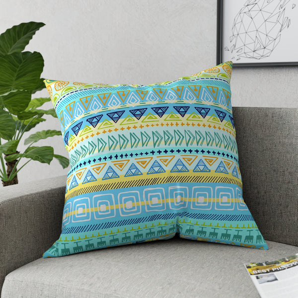 Hip Print Original Turquoise Yellow Blue Broadcloth Pillow 4 Sizes Square and 1 Lumbar Size, Home Decor, Pillows