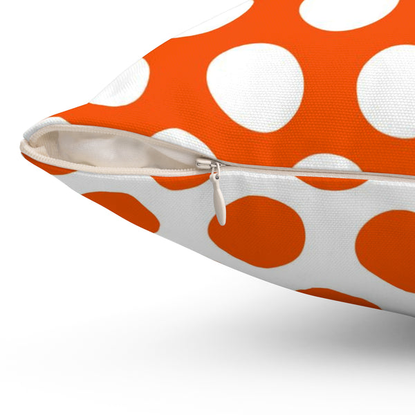 Tangerine And White Polka Dot Reverse Pattern Spun Polyester Square Pillow in 4 Sizes, Home Decor, Throw Pillow