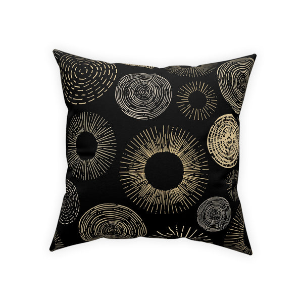 Gold Circle Sunburst Design on Black Broadcloth Pillow 4 Sizes Square and 1 Lumbar Size, Home Decor, Pillows