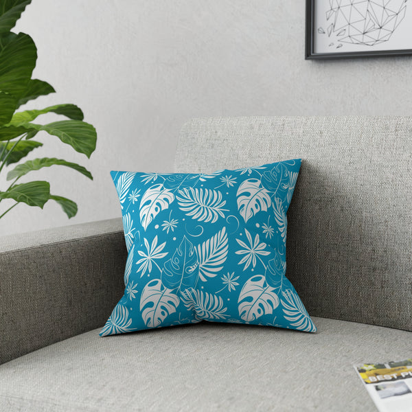 White Palm Fronds On Teal Blue Broadcloth Pillow 4 Sizes Square and 1 Lumbar Size, Home Decor, Pillows