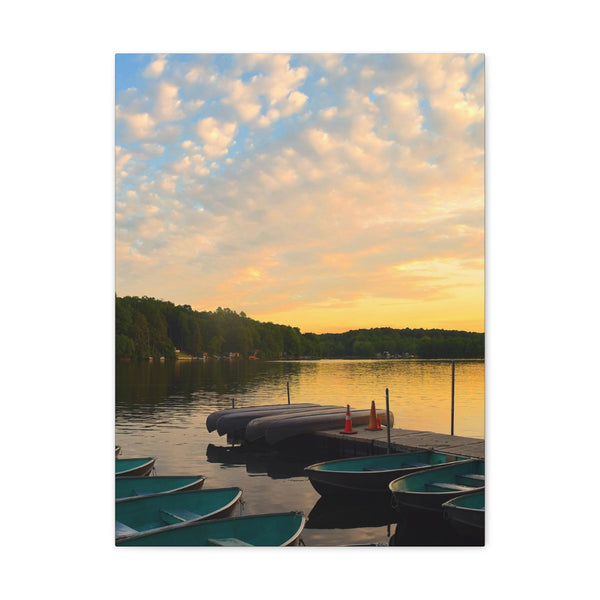 Sunset At The Lake Marina Original Canvas Wall Art Decor, Gallery Wraps, 3 Sizes, Living Room, Office, Bedroom, Family Room, Home