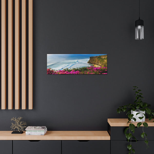 Pink Flowers Ocean Bluff Canvas Wall Art Gallery Wrap 36" x 12"