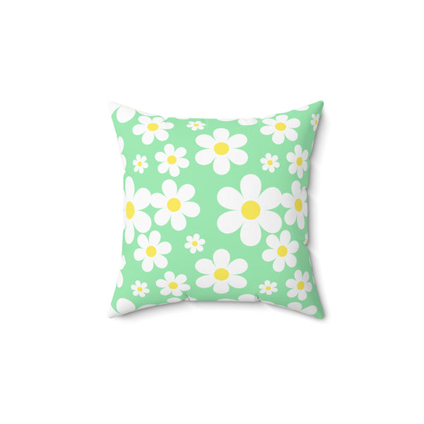 Groovy White Daisies On Gray Spun Polyester Square Pillow in 4 Sizes, Home Decor, Throw Pillow