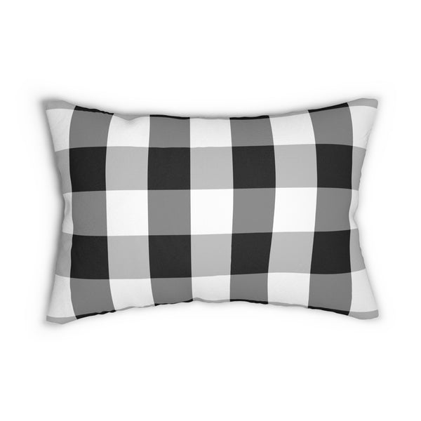 Gingham Black And White Check Spun Polyester Lumbar Pillow 14 x 20 Inch, Home Decor, Throw Pillow